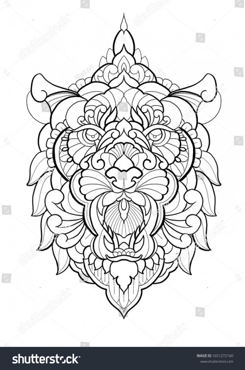 stock photo tattoo flash outline linework mandala style drawing digital art black line white backgro